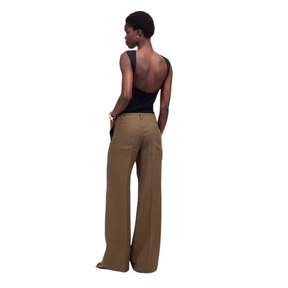 Madewell Zoe Wide Leg Linen Pants Safari Khaki High Rise 00 NWT - Picture 4 of 10